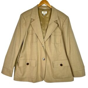 Talbots Womens Tan Wool Blazer Jacket Lined Career Classic Made in Thailand